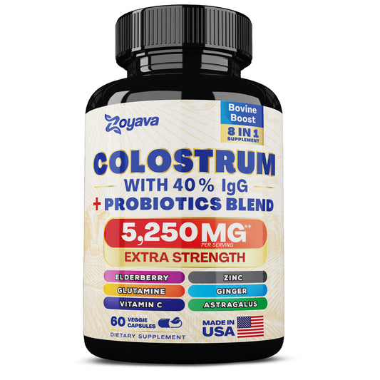 Highly Potent Bovine Colostrum Capsules - 5250 MG with 40% IgG & Probiotics for Immunity, Gut Health, and General Wellness