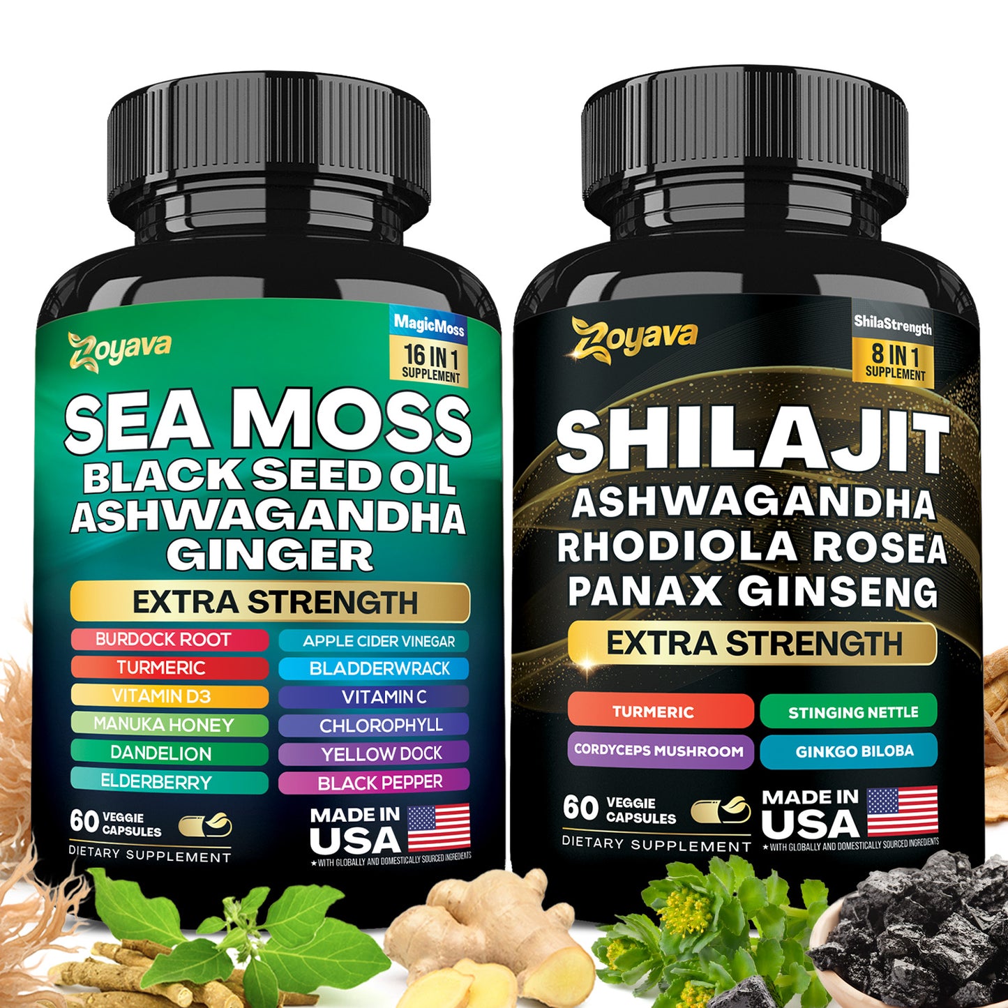 Vitality Boost Duo: Sea Moss 16-in-1 Magic Moss & Shilajit Power ShilaStrength Blend - Energize Your Life!