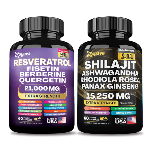 Elevate Your Vitality & Unleash Youthfulness: Revitalize Resveratrol 21,000MG & Shilajit Power ShilaStrength Blend 15,250MG
