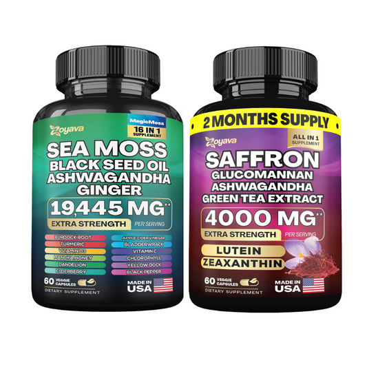 Harmonize Health and Vitality: Sea Moss 16-in-1 Magic Moss Super Blend (19,445MG) & Saffron ZestyZen Powerhouse (4,000MG)